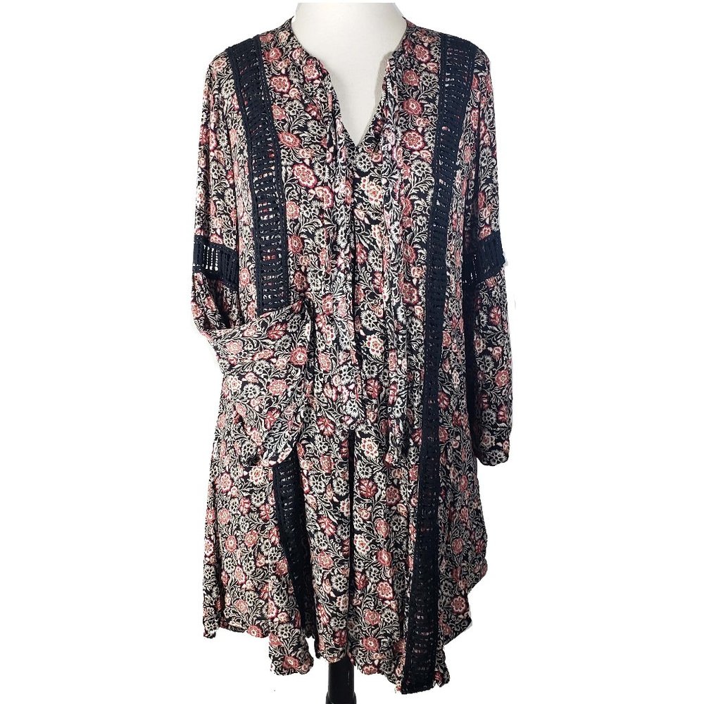 Knox Rose Gauze Floral Mini Peasant Dress Large XL